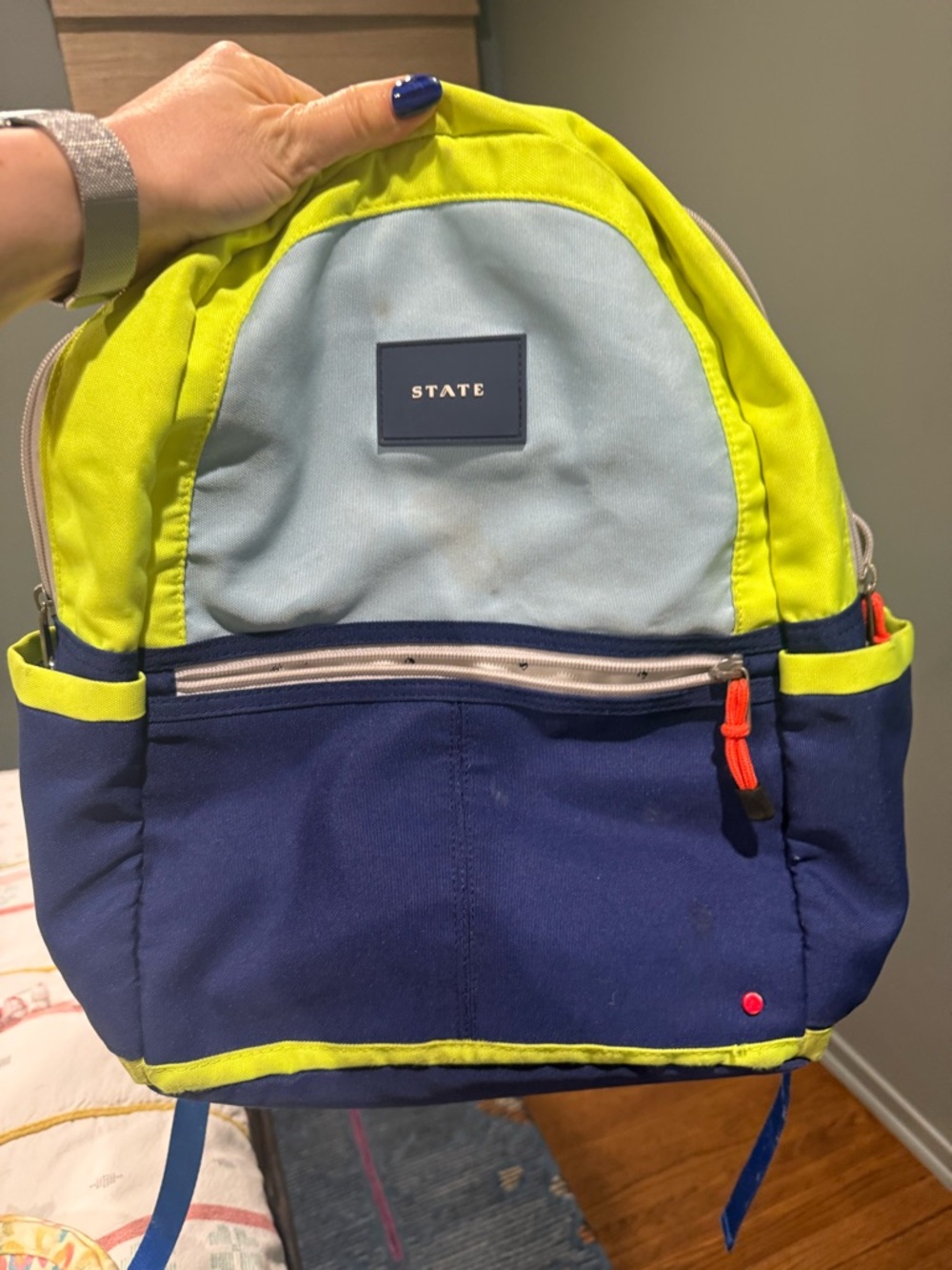 STATE kid’s Neon Lime, Light Blue & Navy Backpack